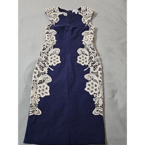 Paper dolls navy and cream form fitting dress midi size 8 zip casual  classy